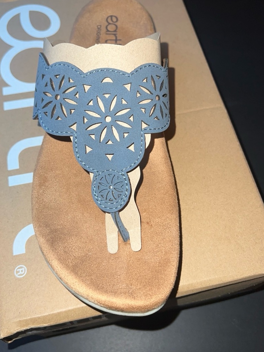 Earth Origins Blue Laser-Cut Thong Sandal with Scalloped Upper